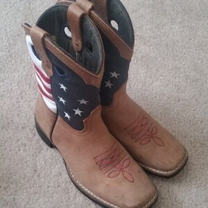 J.B. Dillon Kids Patriotic Stars & Stripes Boots - Brown, Blue, Red, White 1.5